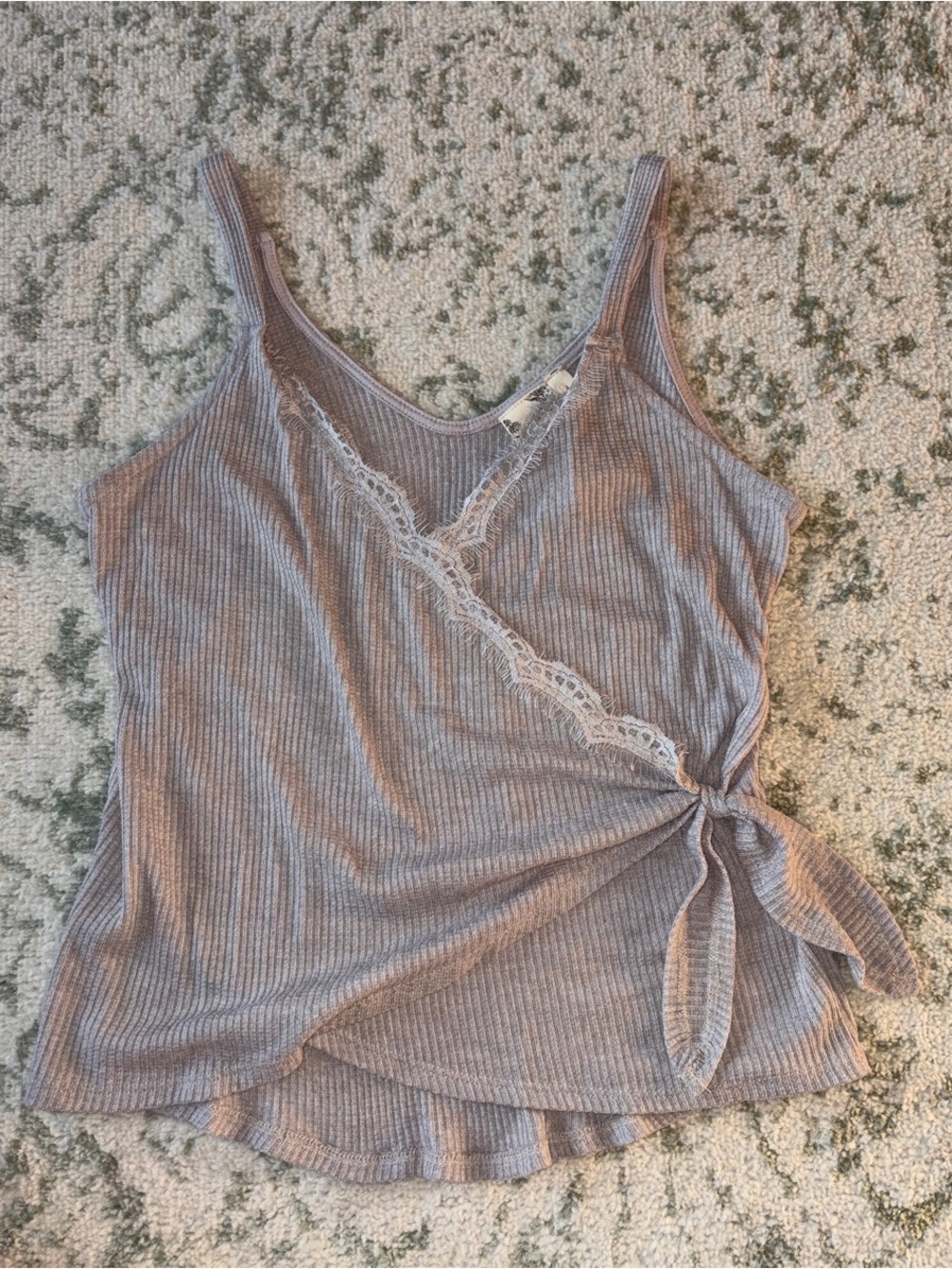 Blu Pepper Gray Ribbed Lace-Trim Wrap Cami